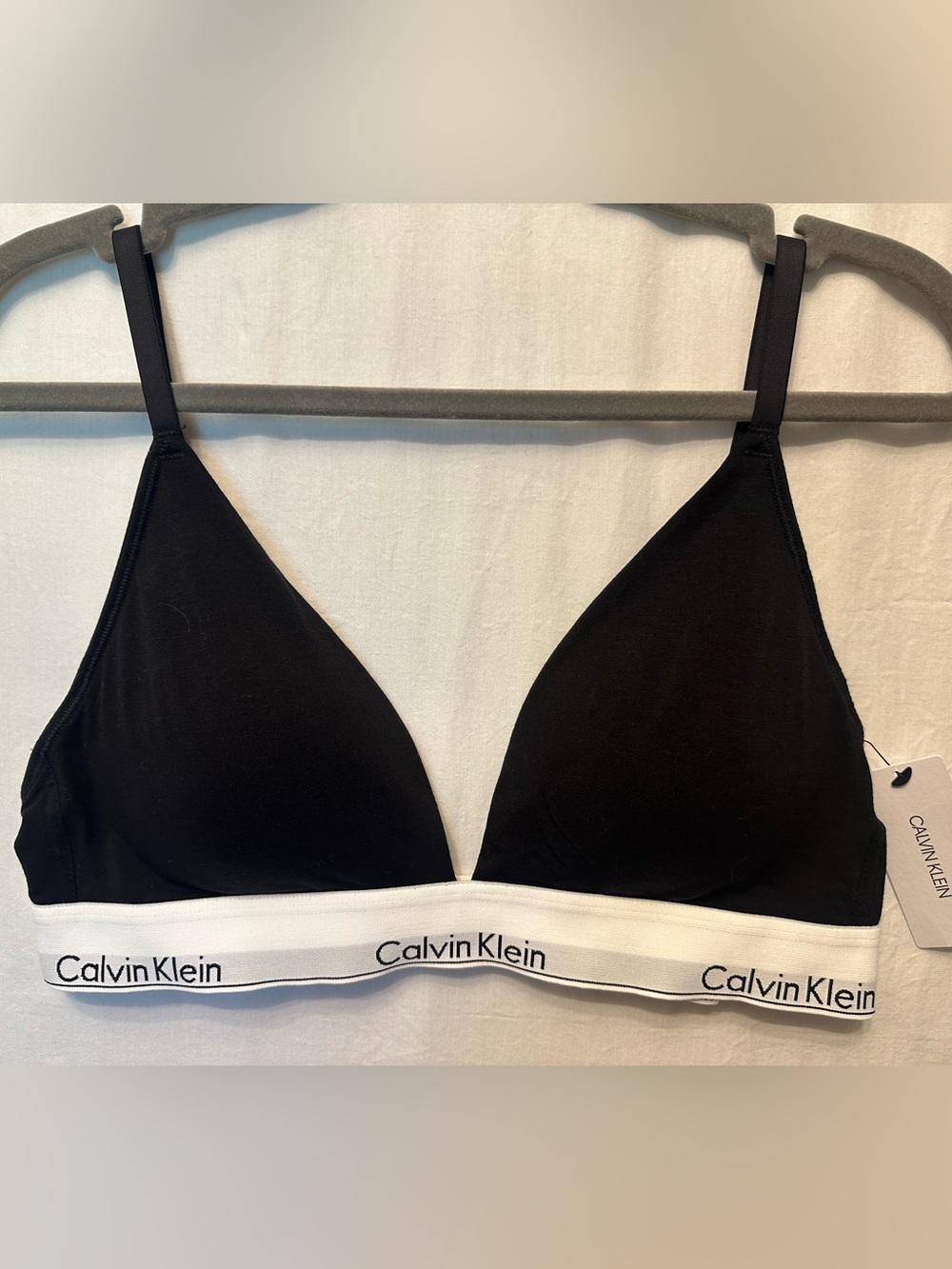 NWT Calvin Klein Modern Cotton Triangle Bralette Bra Large Black White